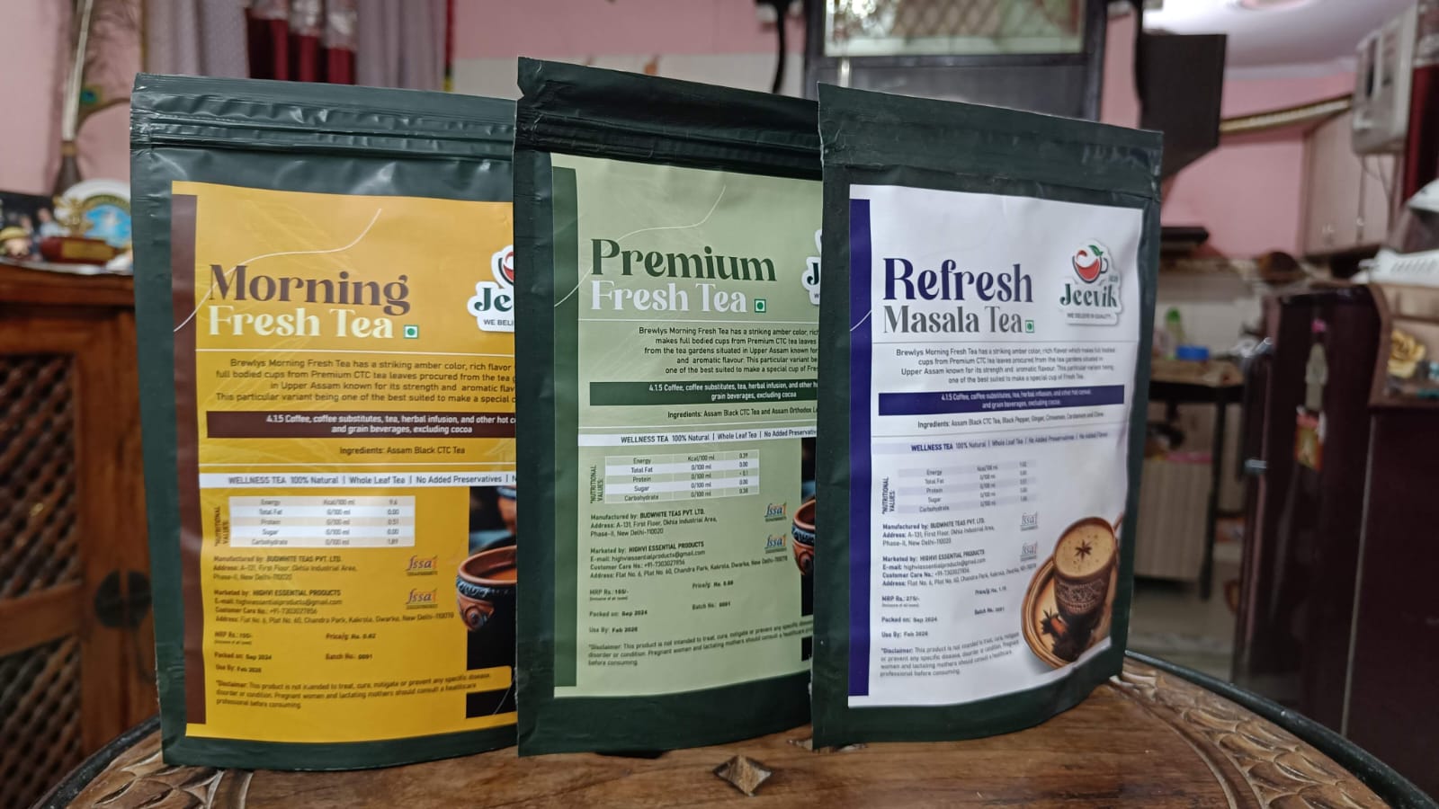 Jeevik Morning Fresh, Premium Fresh and Refresh Masala Tea packs